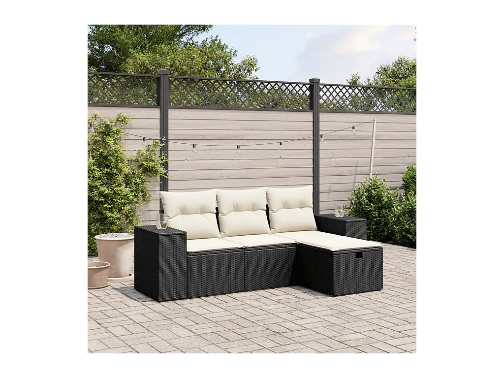 Set Divani da Giardino 4 pz con Cuscini Nero in Polyrattan