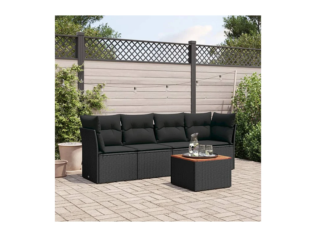 Set Divani da Giardino 5 pz con Cuscini in Polyrattan Nero