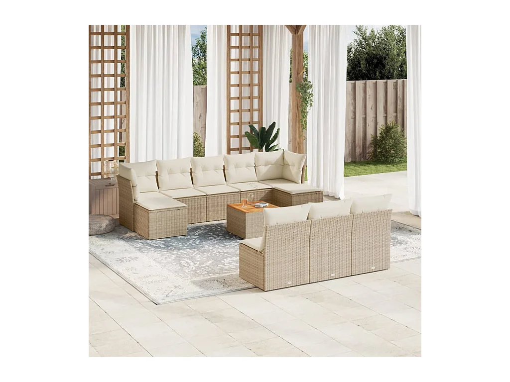 11 pcs conjunto sofás de jardim c/ almofadões vime PE bege