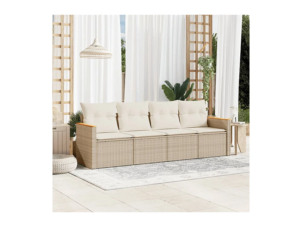 4-delige Loungeset met kussens poly rattan beige