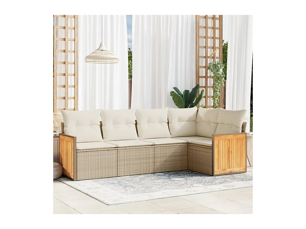 Salon de jardin avec coussins 5 pcs beige résine tressée