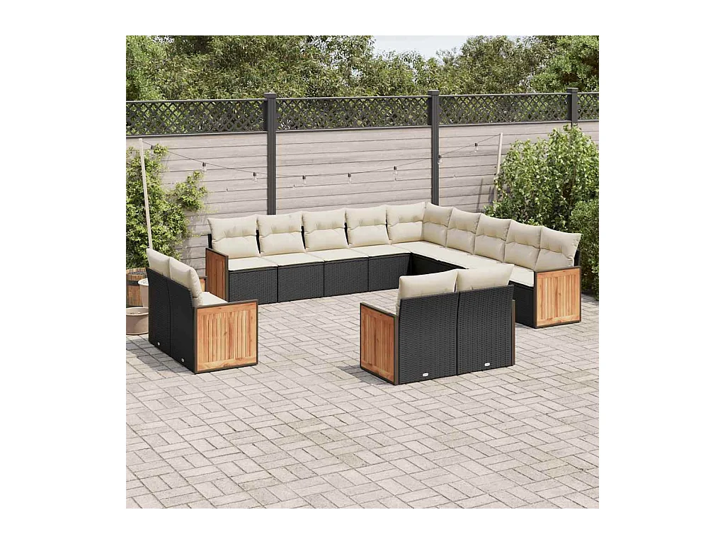 13-tlg. Garten-Sofagarnitur mit Kissen Schwarz Poly Rattan