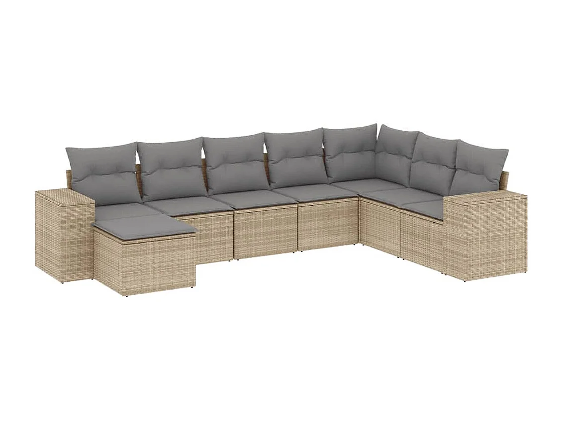 Set Divano da Giardino 8 pz con Cuscini Beige in Polyrattan