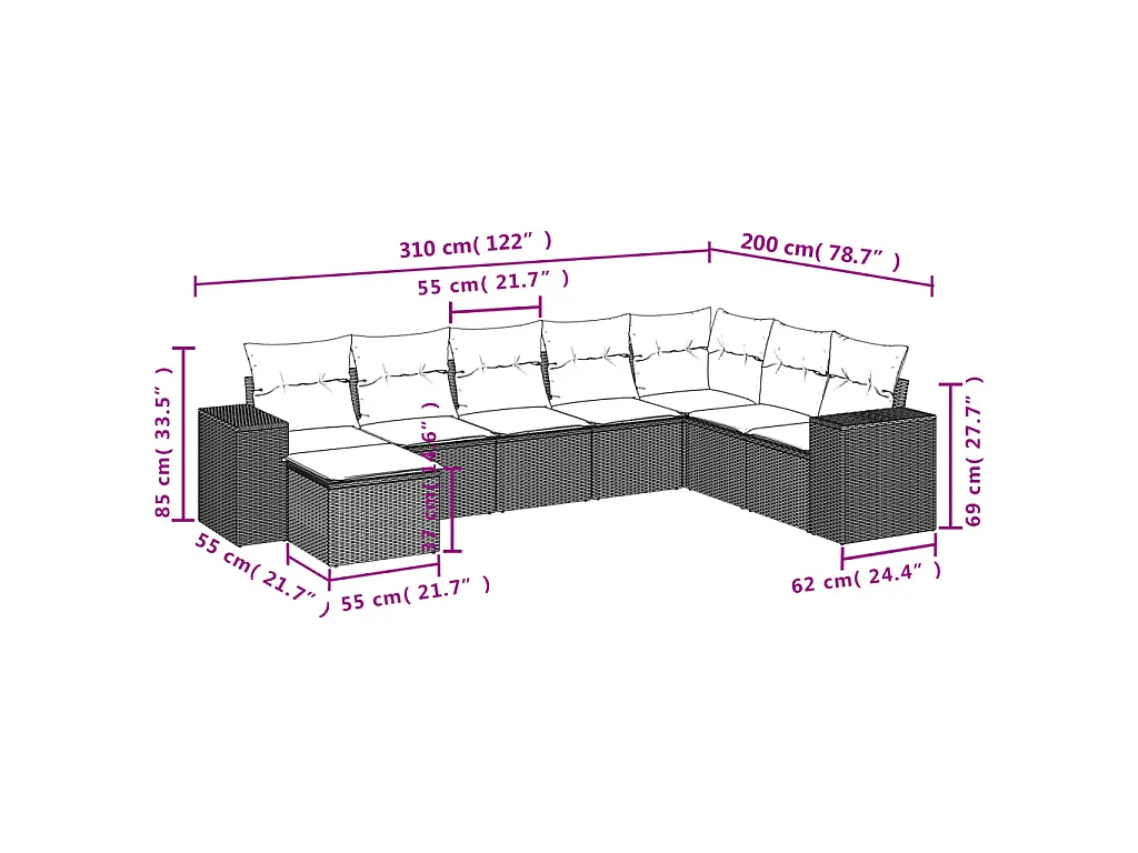8-tlg. Garten-Sofagarnitur mit Kissen Beige Poly Rattan
