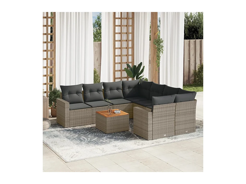 Set Divano da Giardino 9 pz con Cuscini Grigio in Polyrattan