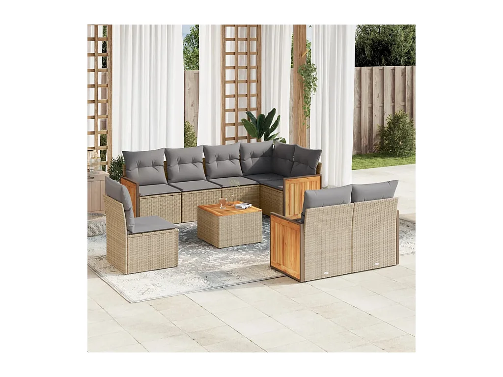 9-delige Loungeset met kussens poly rattan beige