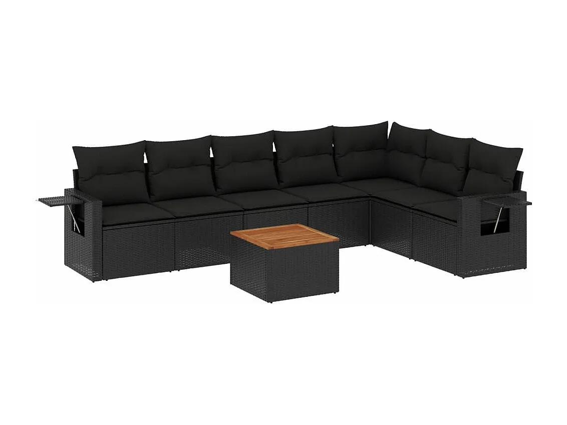Salon de jardin 8 pcs avec coussins noir résine tressée