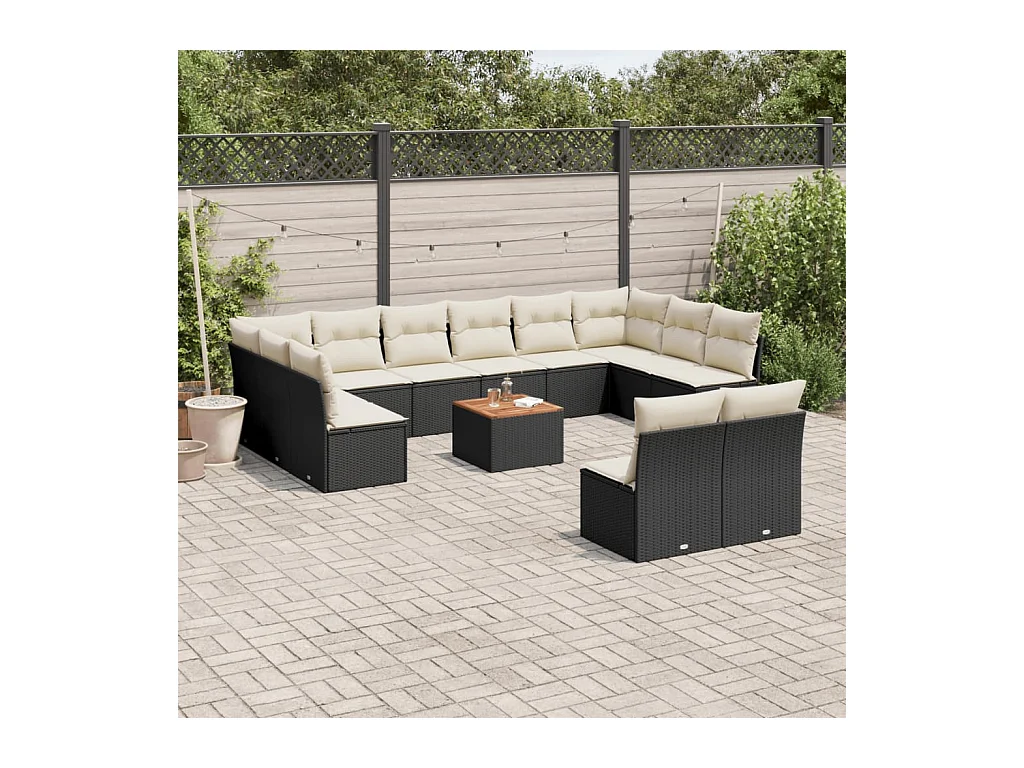 Set Divani da Giardino 13pz con Cuscini Nero in Polyrattan