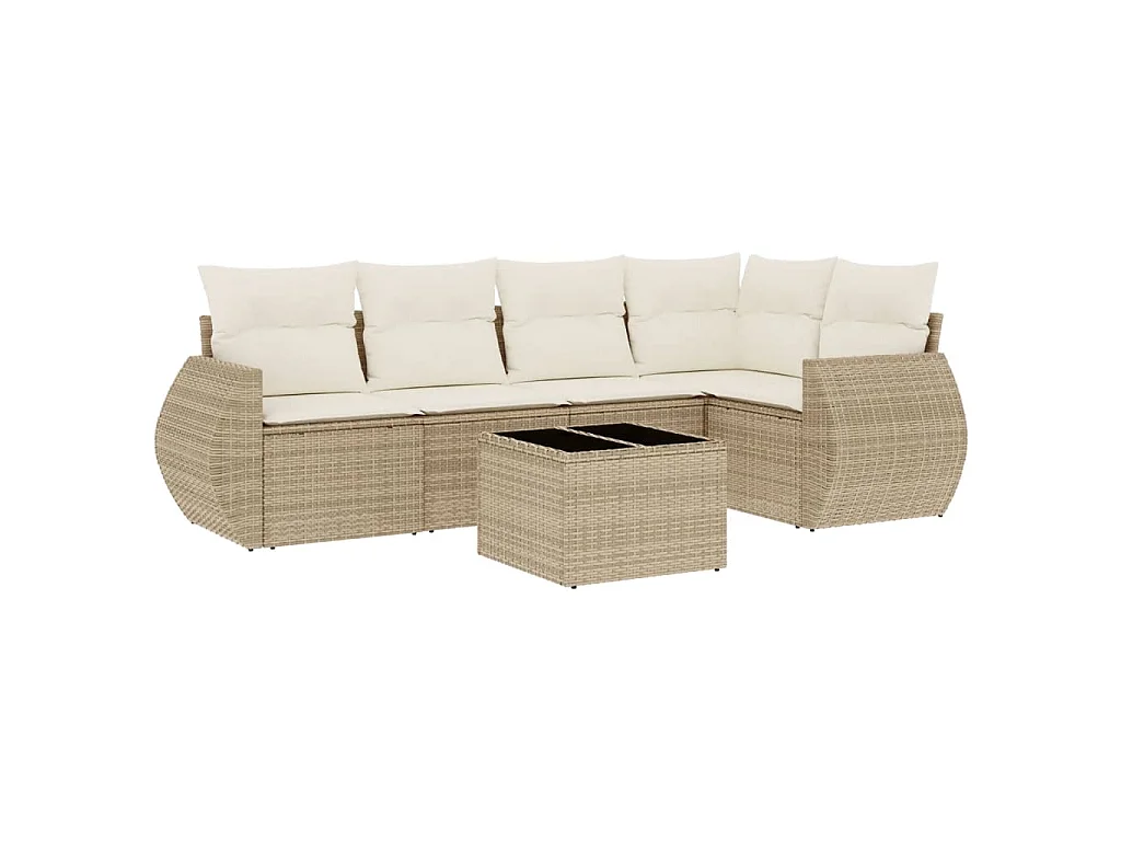 Salon de jardin avec coussins 6 pcs beige résine tressée