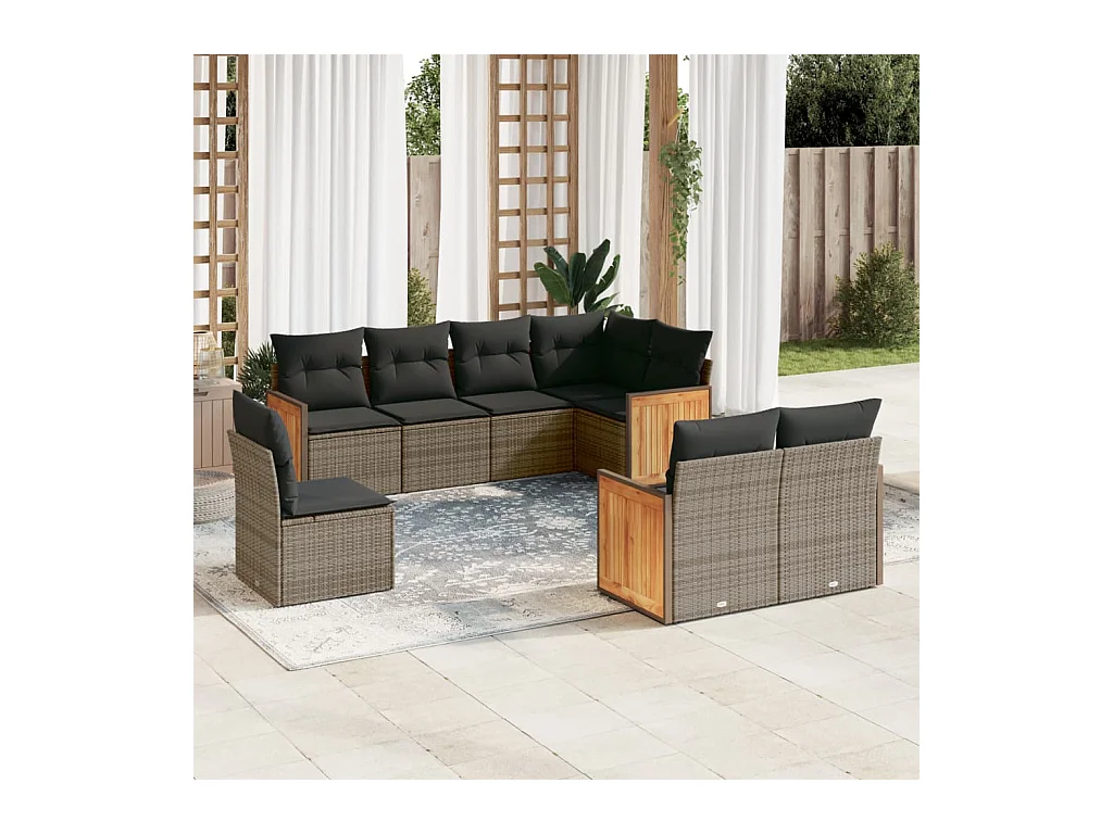 8-delige Loungeset met kussens poly rattan grijs