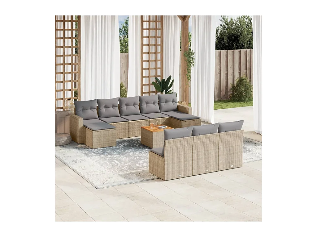 11-delige Loungeset met kussens poly rattan gemengd beige