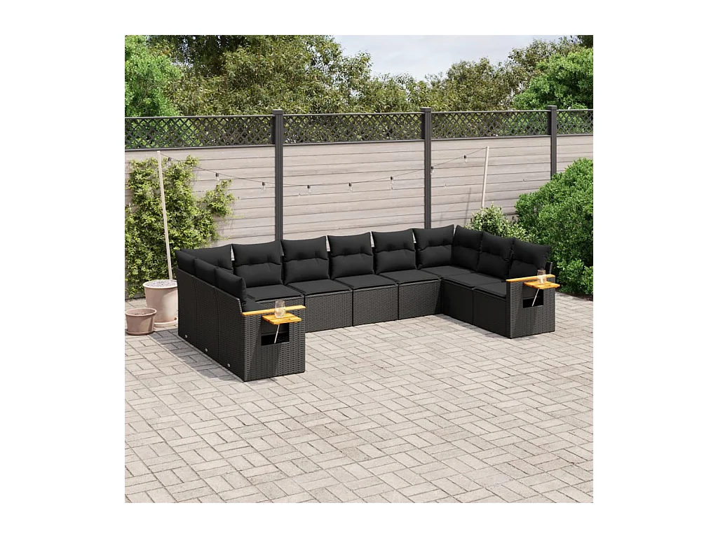 Set Divani da Giardino 10pz con Cuscini in Polyrattan Nero