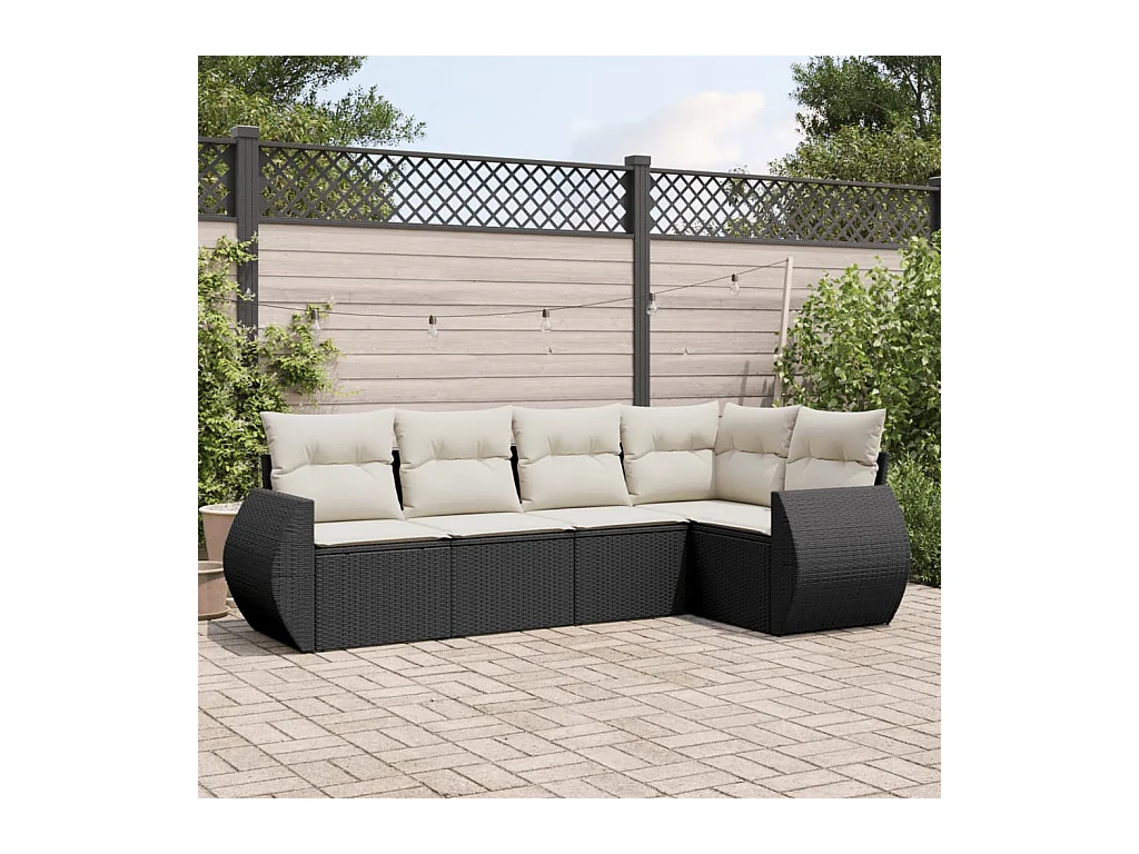 Salon de jardin 5 pcs avec coussins noir résine tressée
