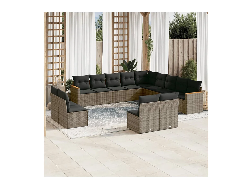 13-delige Loungeset met kussens poly rattan grijs