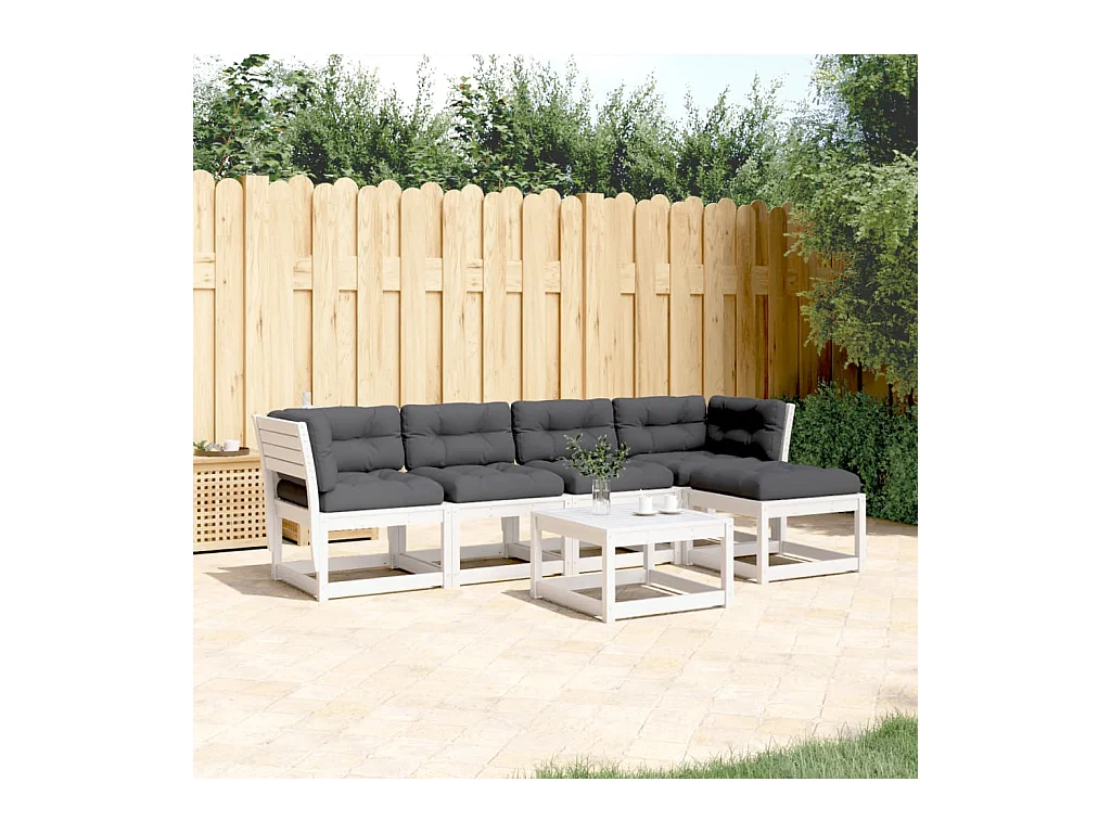Set Divani Giardino 5pz con Cuscini Bianco Legno Massello Pino
