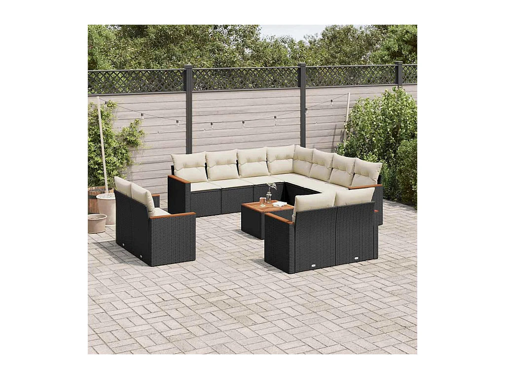 Salon de jardin 12 pcs avec coussins noir résine tressée
