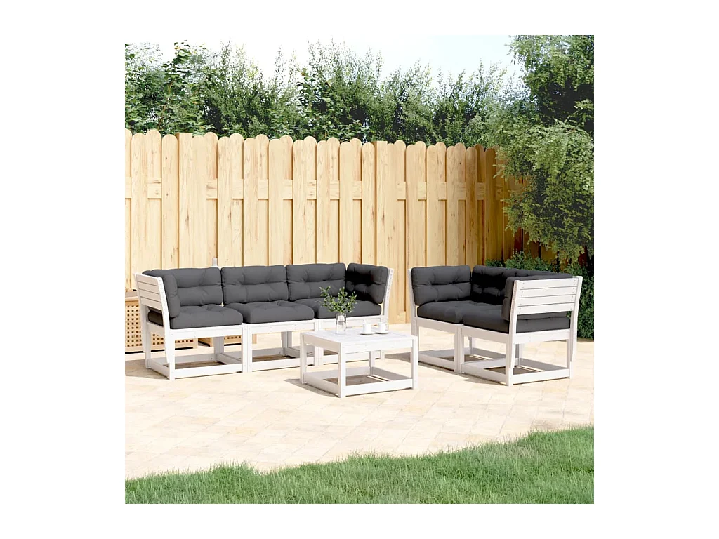 Salon de jardin 5 pcs avec coussins blanc bois massif de pin
