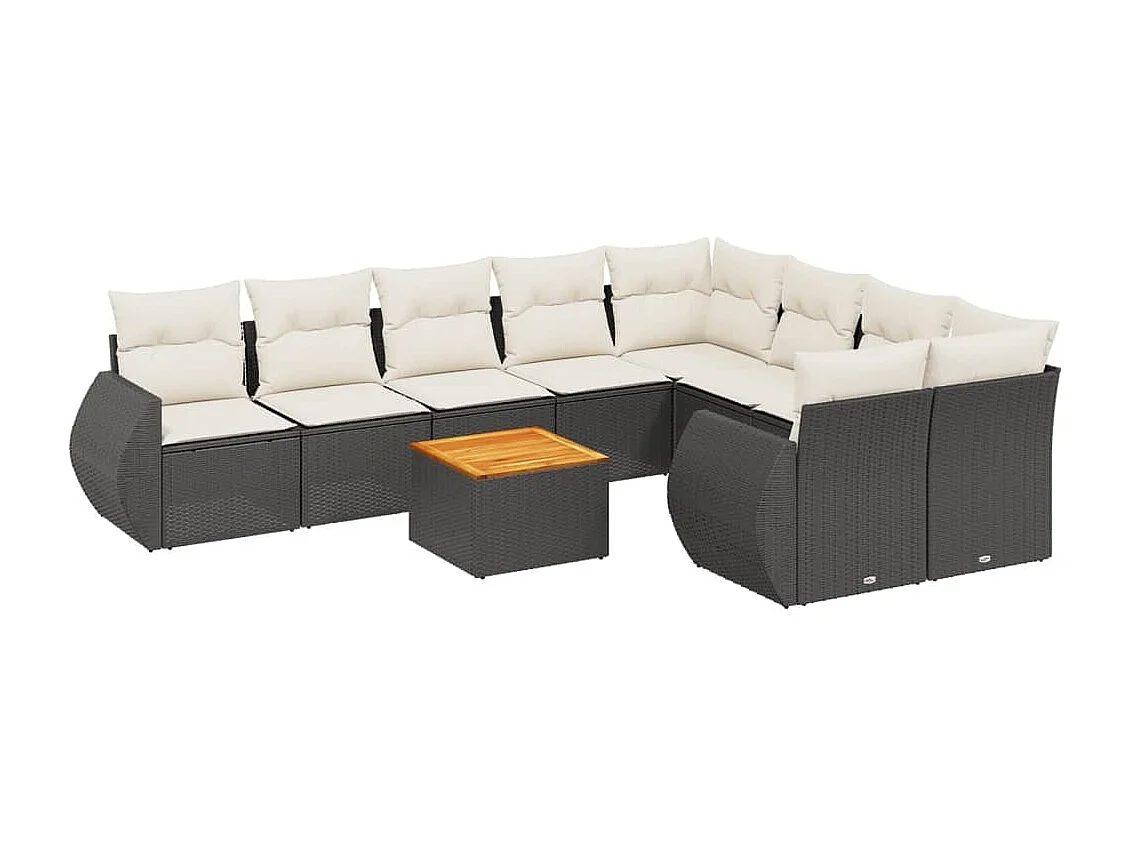 10-tlg. Garten-Sofagarnitur mit Kissen Schwarz Poly Rattan