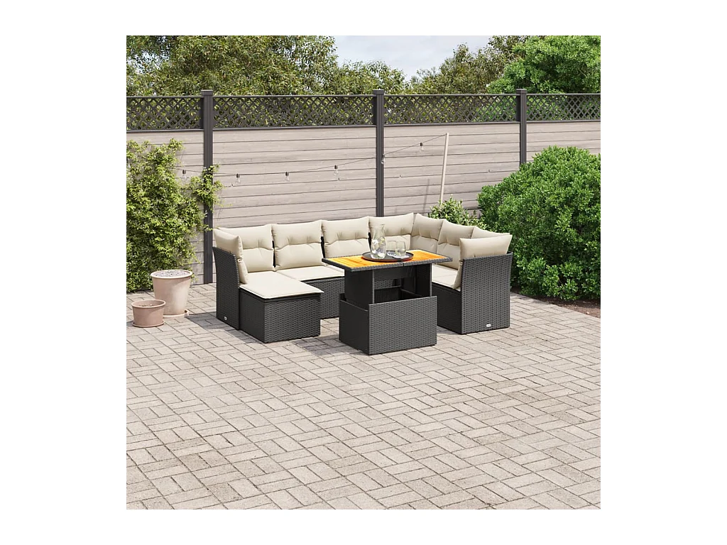 Salon de jardin 8 pcs avec coussins noir résine tressée