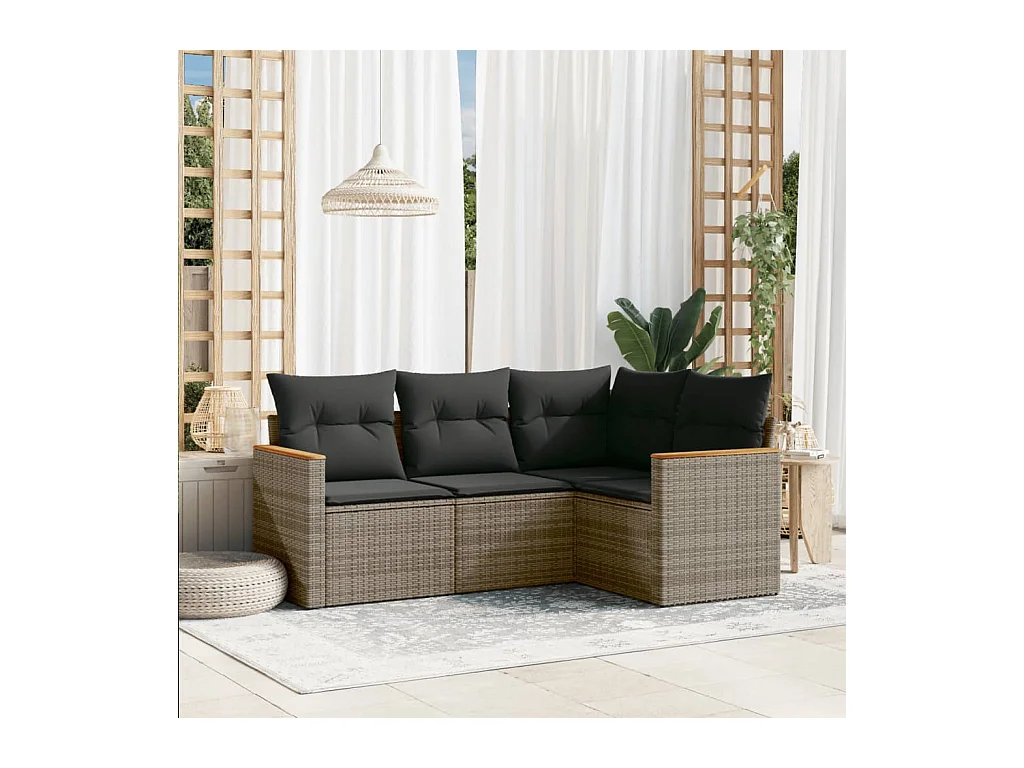 4-delige Loungeset met kussens poly rattan grijs
