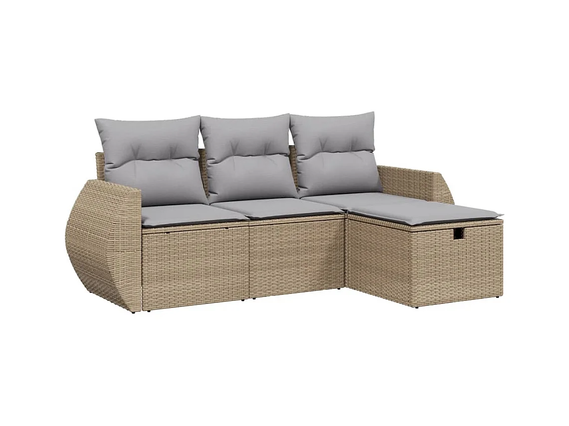 Salon de jardin avec coussins 4pcs mélange beige résine tressée