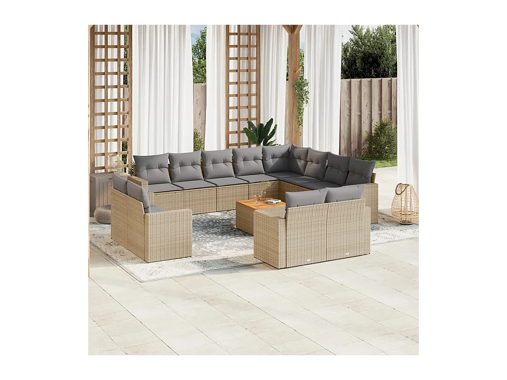 13-delige Loungeset met kussens poly rattan gemengd beige