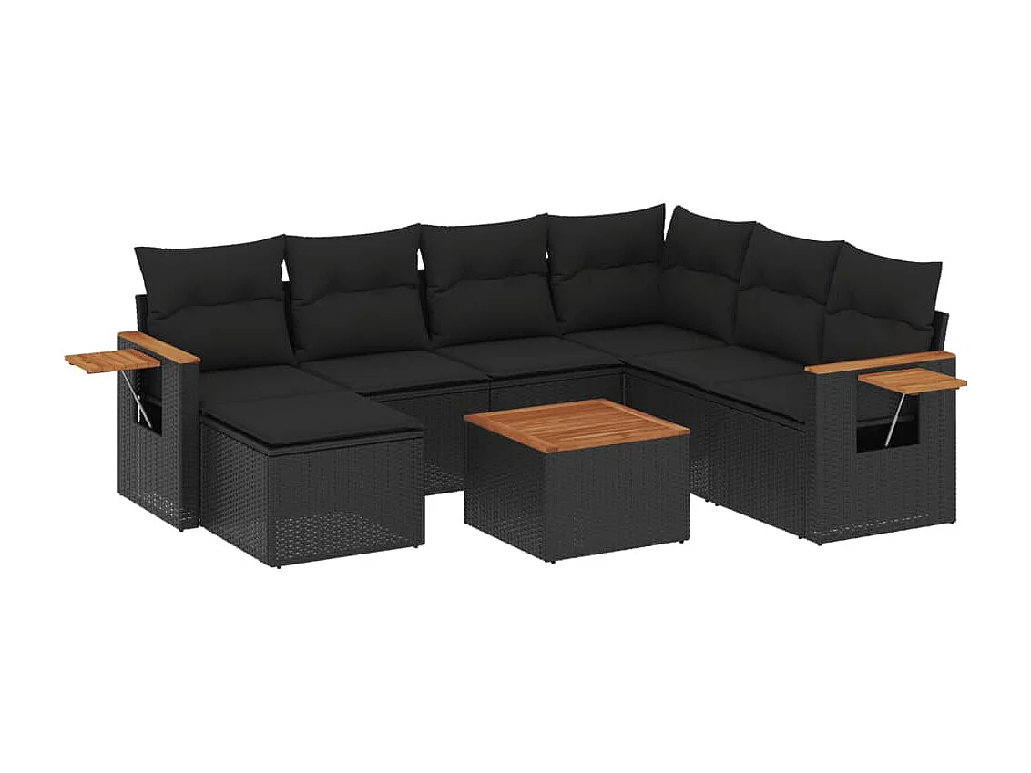 8-tlg. Garten-Sofagarnitur mit Kissen Schwarz Poly Rattan