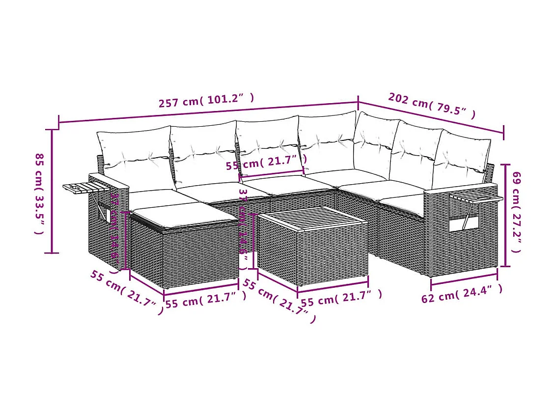 8-tlg. Garten-Sofagarnitur mit Kissen Schwarz Poly Rattan