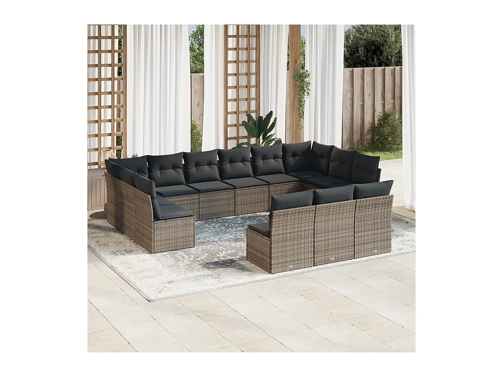 Salon de jardin avec coussins 13 pcs gris résine tressée