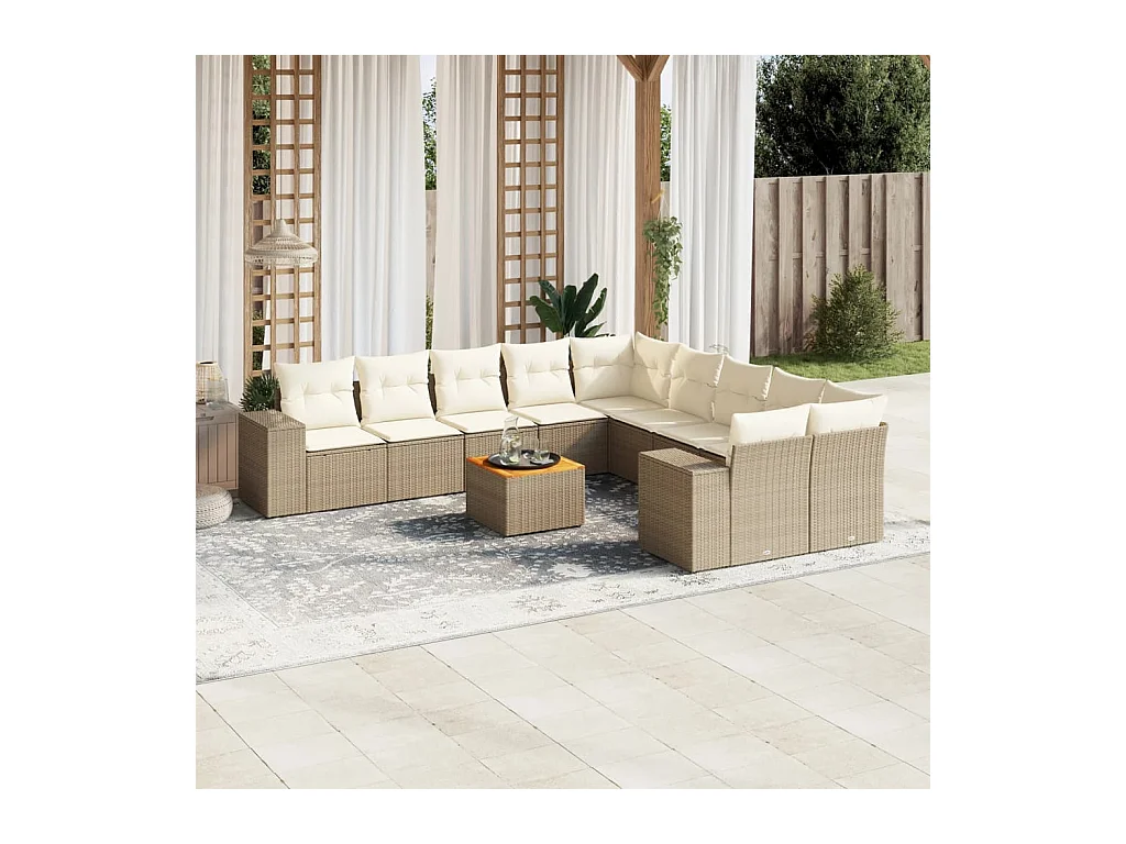 11-delige Tuinset met kussens poly rattan beige