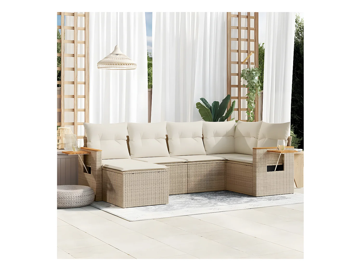 Salon de jardin avec coussins 6 pcs beige résine tressée