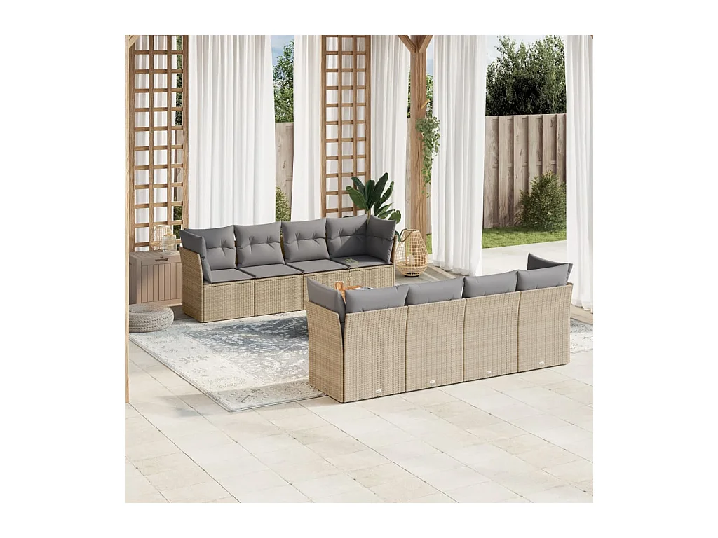 Salon de jardin avec coussins 9pcs mélange beige résine tressée