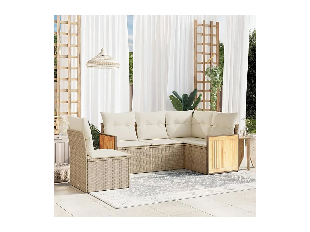 5-delige Loungeset met kussens poly rattan beige