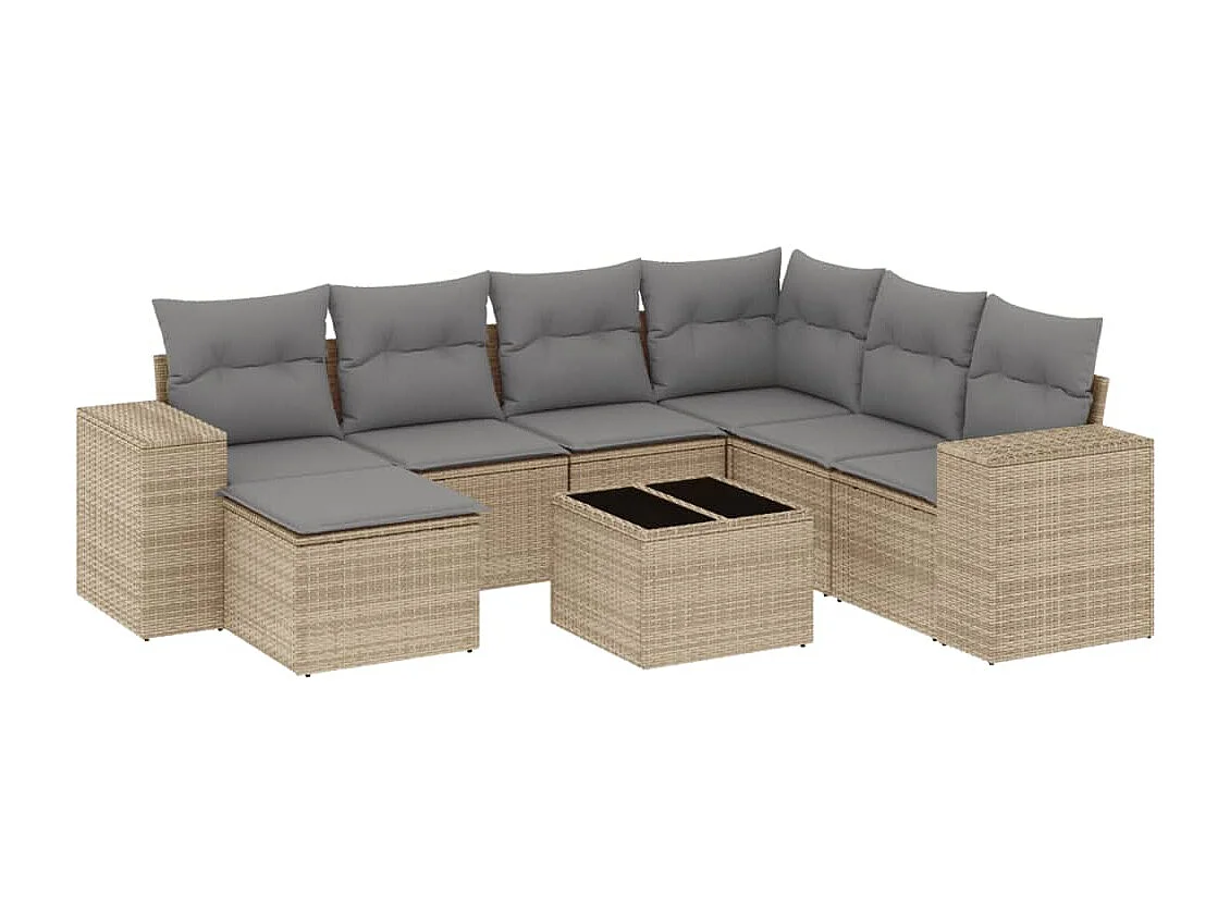 Set Divano da Giardino 8 pz con Cuscini Beige in Polyrattan