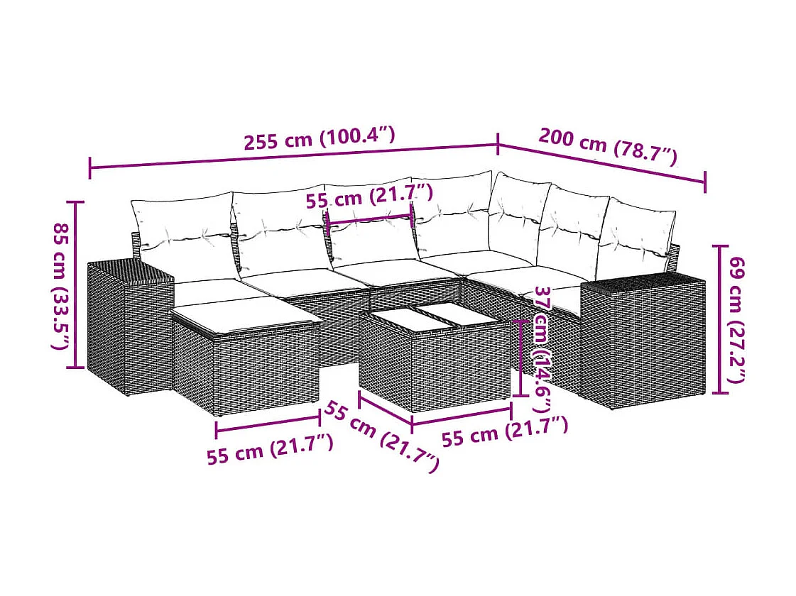 Set Divano da Giardino 8 pz con Cuscini Beige in Polyrattan