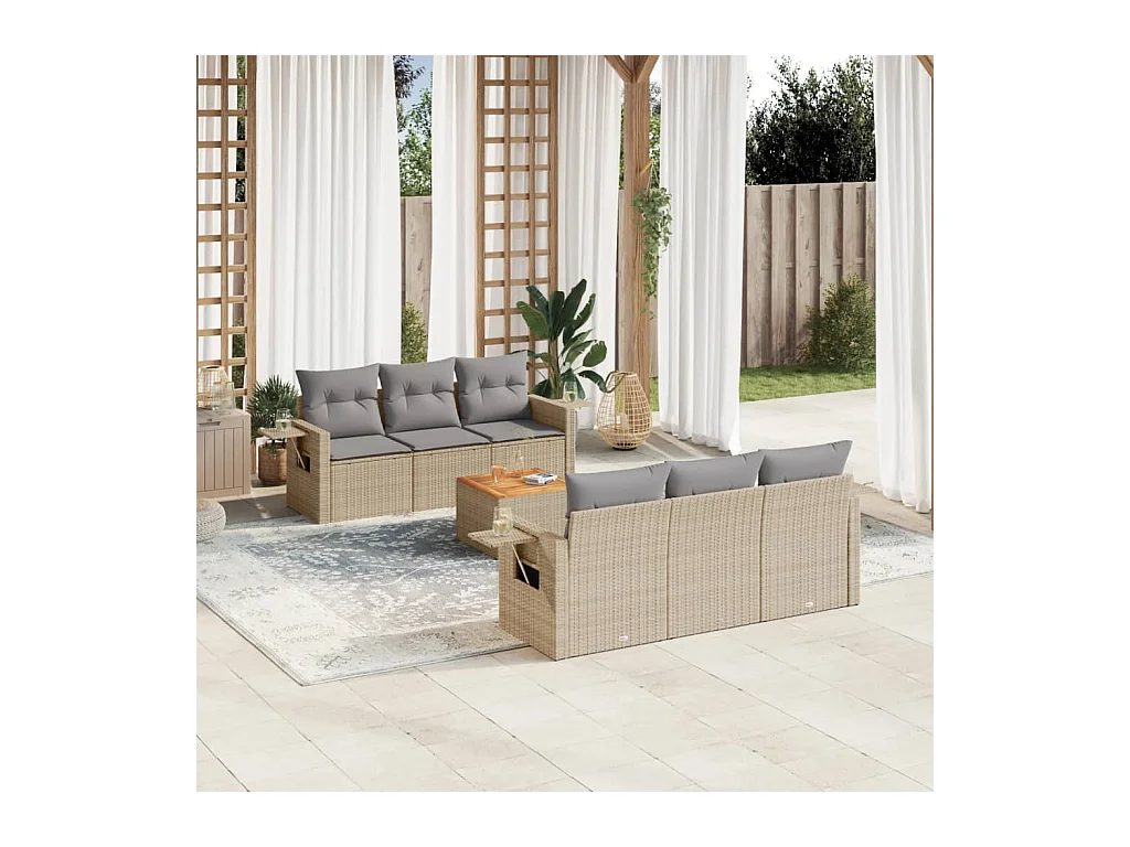 Salon de jardin avec coussins 7pcs mélange beige résine tressée