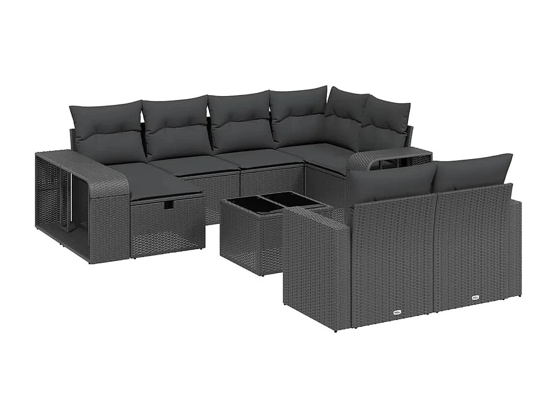 Set Divani da Giardino 11 pz con Cuscini in Polyrattan Nero