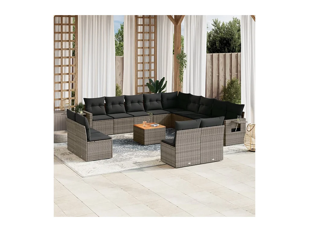 14-delige Loungeset met kussens poly rattan grijs