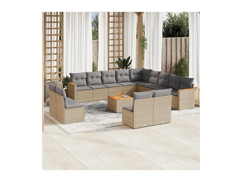 14-delige Loungeset met kussens poly rattan beige