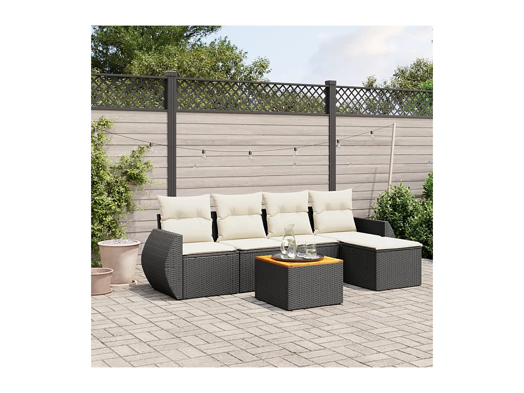 6-tlg. Garten-Sofagarnitur mit Kissen Schwarz Poly Rattan