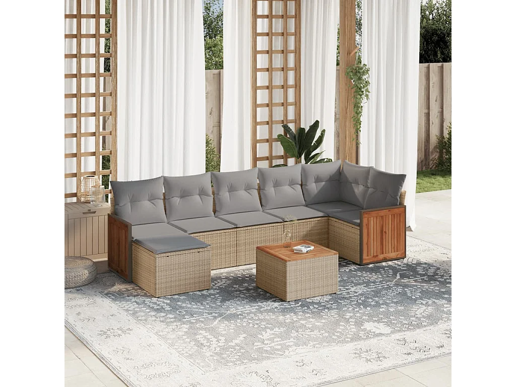 8-delige Loungeset met kussens poly rattan beige