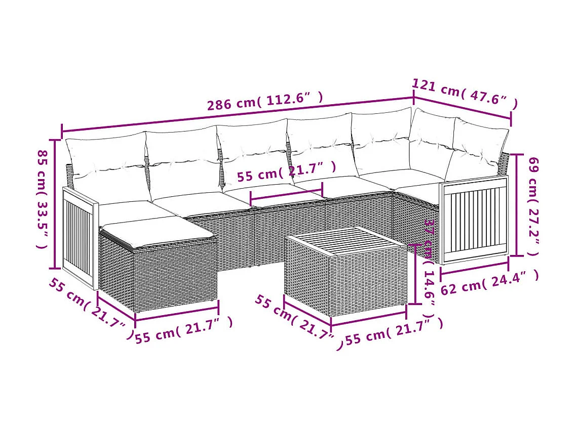 8-delige Loungeset met kussens poly rattan beige