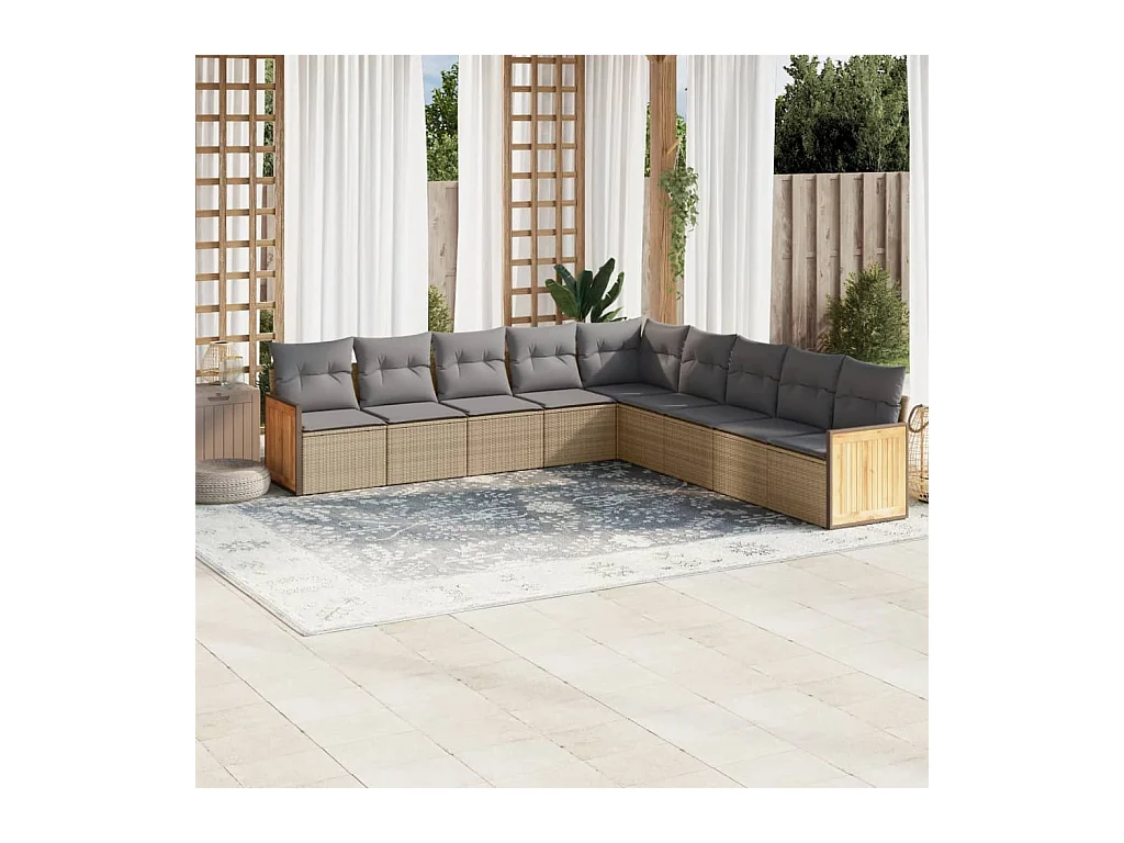 9-tlg. Garten-Sofagarnitur mit Kissen Beige Poly Rattan