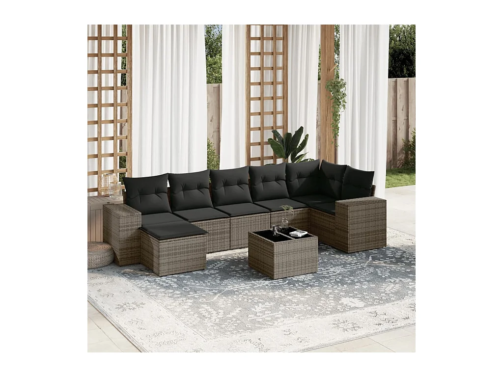 Salon de jardin 8 pcs avec coussins gris résine tressée