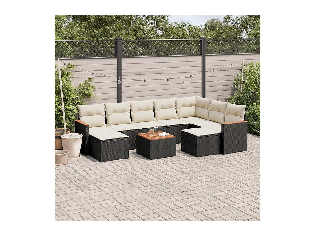 Set Divani da Giardino 10pz con Cuscini in Polyrattan Nero