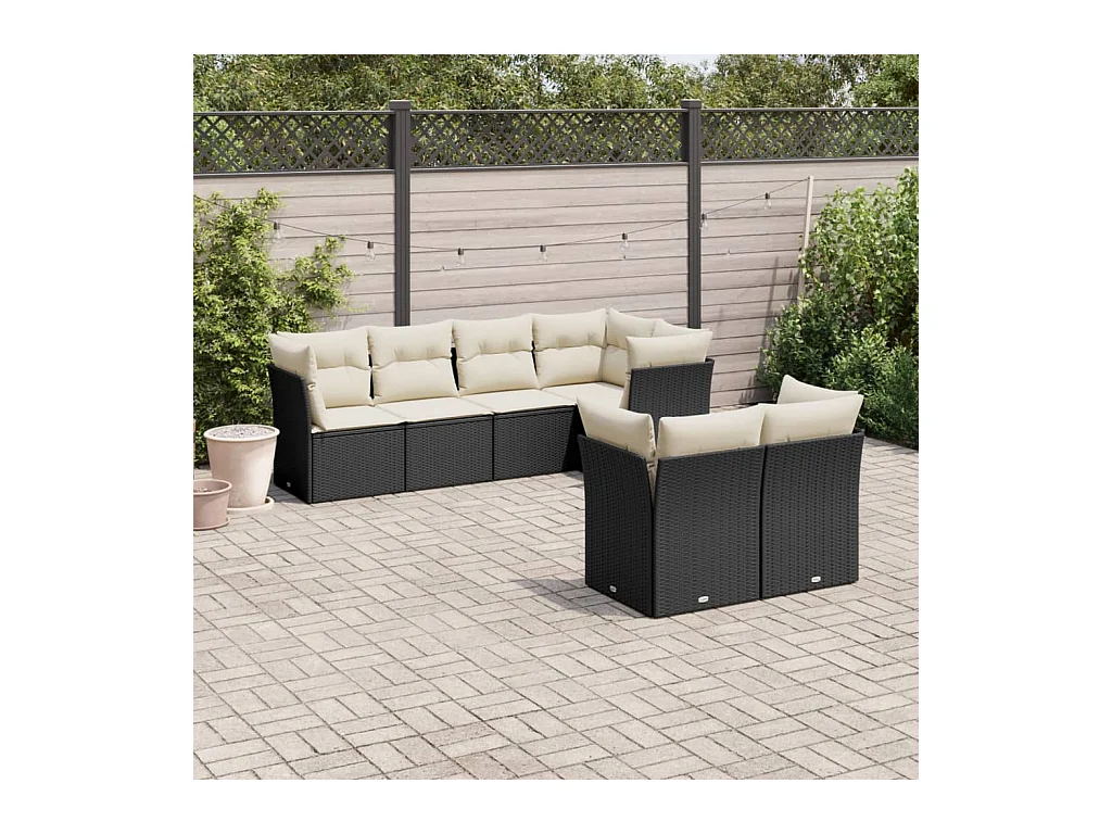 Set Divani da Giardino con Cuscini 7pz Nero Polyrattan