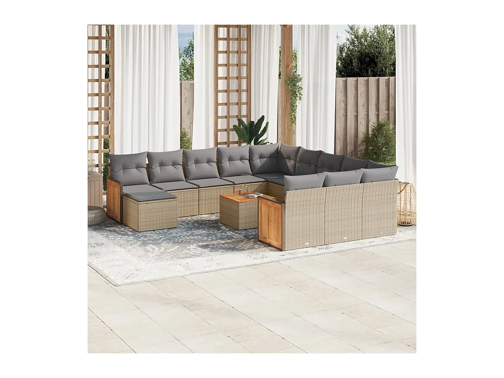 Set Divano da Giardino 13 pz con Cuscini Beige in Polyrattan