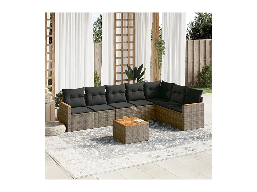Salon de jardin 8 pcs avec coussins gris résine tressée