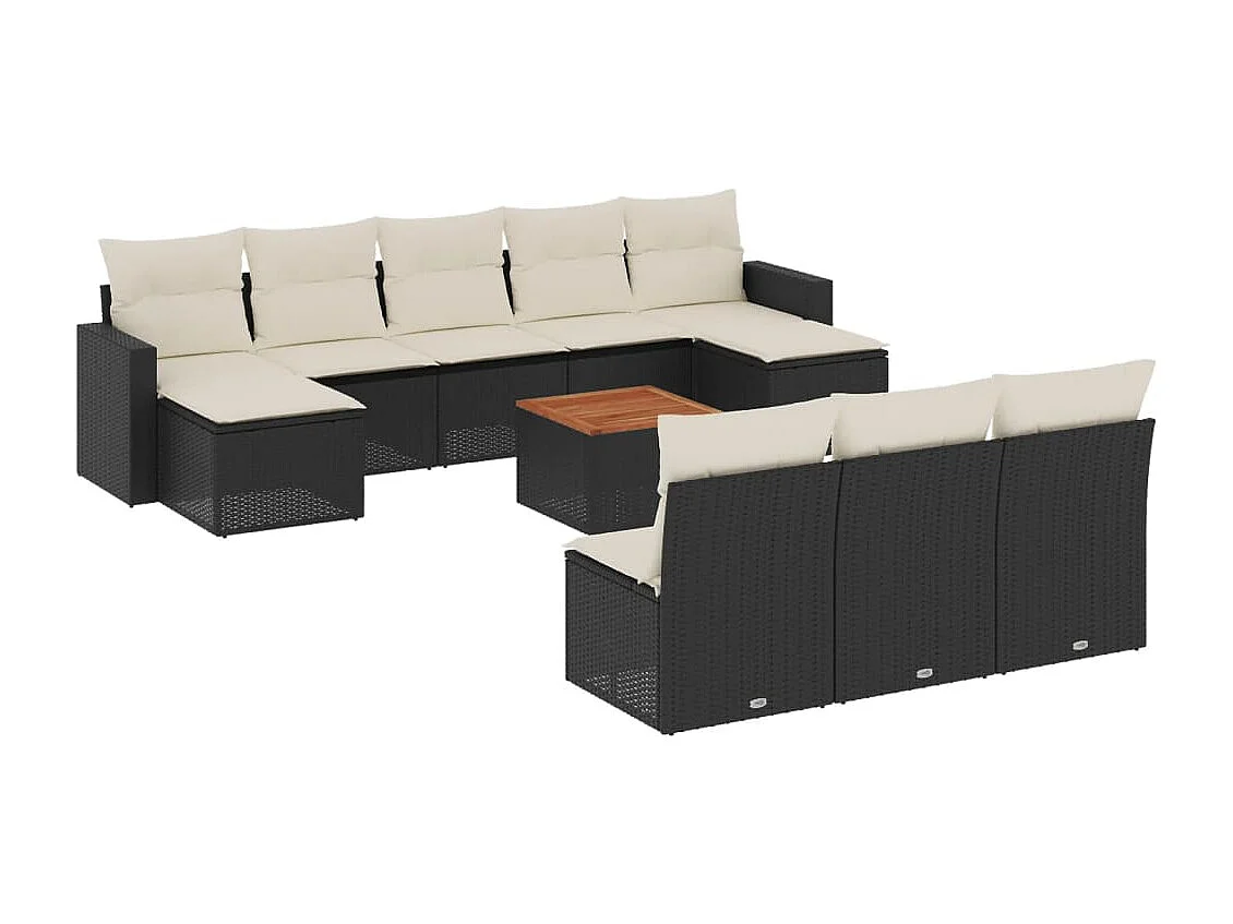 Salon de jardin 11 pcs avec coussins noir résine tressée