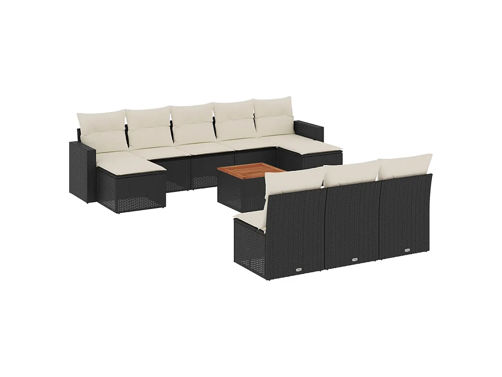 11-tlg. Garten-Sofagarnitur mit Kissen Schwarz Poly Rattan